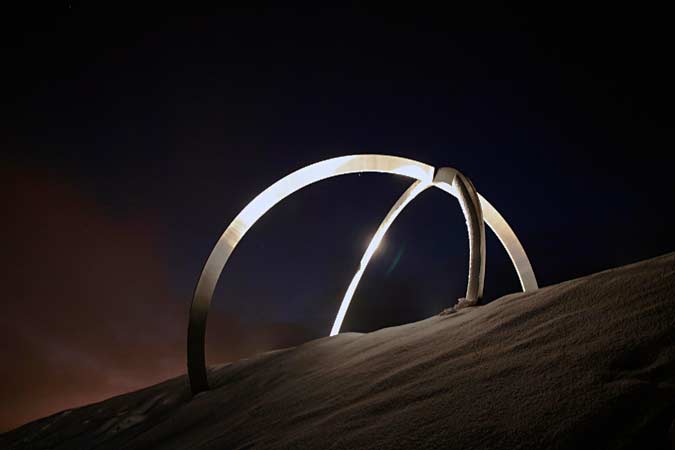 Toikka Highway 75 sculpture at night.